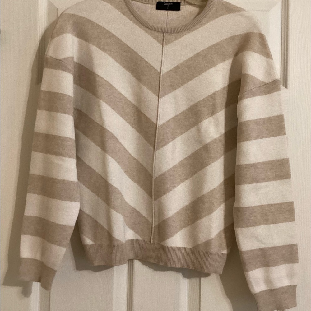 Cozy Striped Beige and White Sweater, Medium